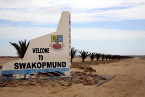 Town sign at the entrance of Swakopmund on your private tour