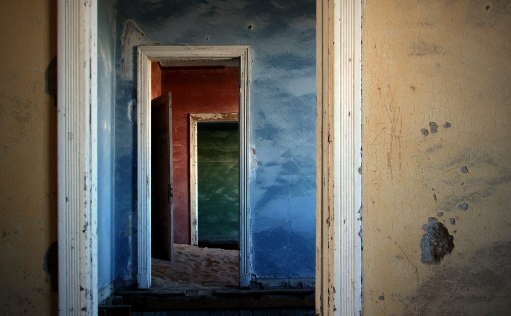 Strong colors and shapes make this a doorway into another world.