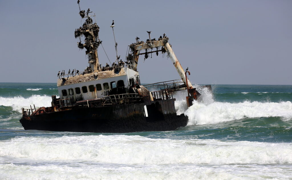 The Zeila ship wreck being beaten by the ocean