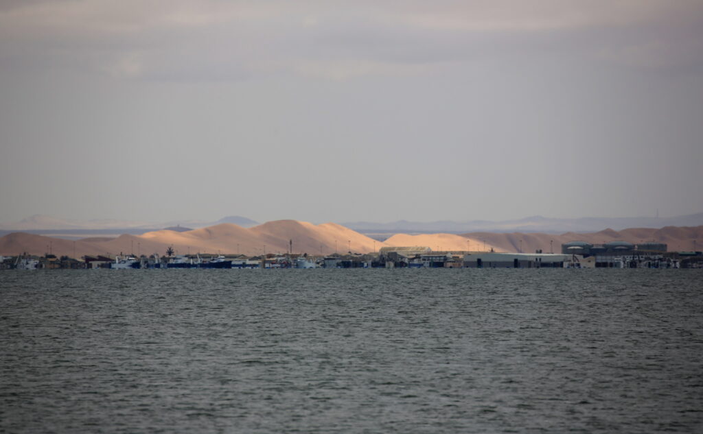 The view of Walvis Bay from Pelican Point.